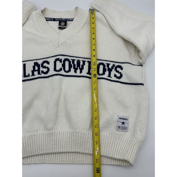 NFL Dallas Cowboys V Neck Pullover Sweater Off White Vtg Style Women's Size Med - Picture 7 of 9